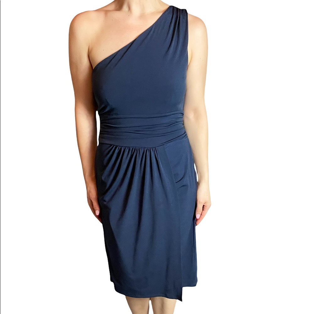 Max & Cleo One Shoulder Cocktail Dress, Sheath Navy, size 6